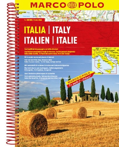 Italia 1:300000 ; con itinerari panoramici e luoghi di grande interesse, carta generale all'interno della copertina, tabella distanze stradali, elenco delle località, 16 piante dei centri città, carta d'Europa