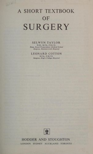 Portada del libro de SHORT TEXTBOOK OF SURGERY (UNIBOOKS S.) TAYLOR, SELWYN AND ETC.