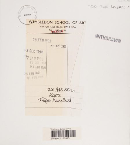 Portada del libro de BRUNELLESCHI KLOTZ, HEINRICH