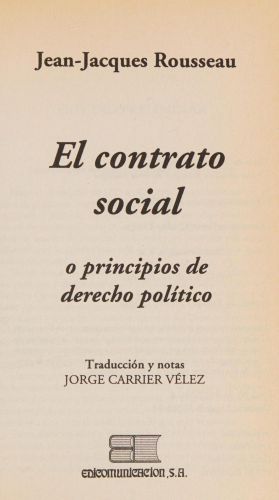 Portada del libro de CONTRATO SOCIAL - EL [MASS MARKET PAPERBACK] JEAN-JACQUES ROUSSEAU