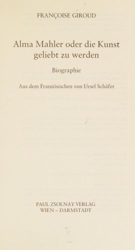 Portada del libro de ALMA MAHLER. ODER DIE KUNST, GELIEBT ZU WERDEN [HARDCOVER]