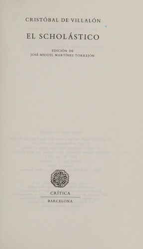Portada del libro de EL SCHOLASTICO VILLALÓN, CRISTÓBAL DE